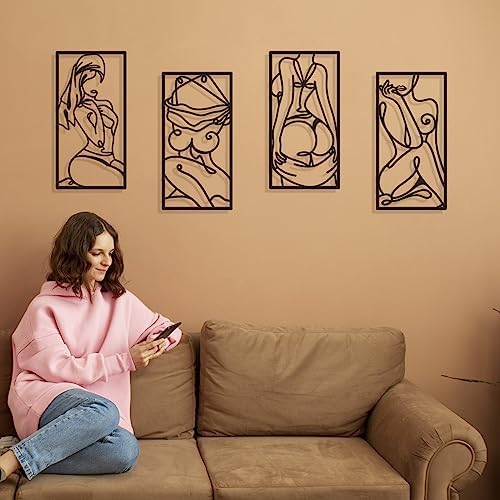 Bakovity Black Metal Bathroom Wall Decor Minimalist Line Art Wall Decor Black Abstract Modern Wall Art for Bathroom Living Room Bedroom (4 Pcs,17 x 9 in) - Image 5
