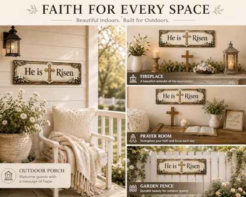 Love You, Bye – Vintage Metal Wall Sign, Metal Signs, Hallway Entryway Door Signs Decor, 16 X 4 Inch Aluminum Rustic Wall Art, Farmhouse Style Hanging Plaque for Decoration (1, He is Risen-Gold, M) - Image 2