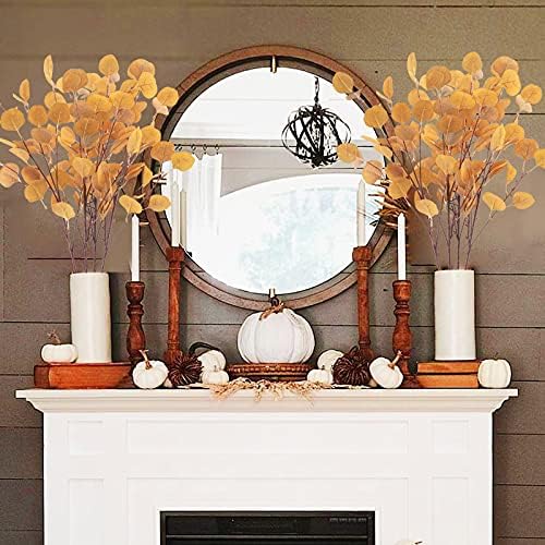4Pcs Artificial Eucalyptus Leaves Stems 33.8‘’ Eucalyptus Branches Orange Fake Fall Flowers for Home Fireplace Farmhouse Party Wedding Table Bathroom Autumn Décor - Image 6