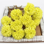 Tinsow 12PCS Artificial Ball Chrysanthemum Faux Flowers Bouquet Yellow - Image 5