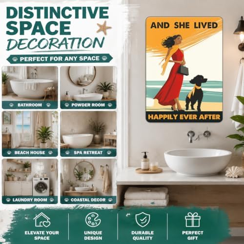 and She Lived Happily Ever After Metal Sign Poodle and Girl Wall Decor Poster for Home Bar Club Coffee Beach House 12x16 Inch - Image 5