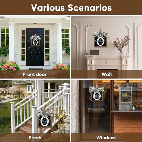 Ultra Large 14'' Last Name All Year Round Front Door Wreath with 26 Initial Letter Welcome Sign All Seasons Eucalyptus Garland and Bow Wreaths for Front Door Porch Farmhouse Decoration (O) - Image 2