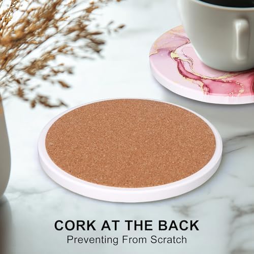 6 Pcs Pink Marble Abstract Ceramic Coasters with Holder for Coffee Table - Image 3