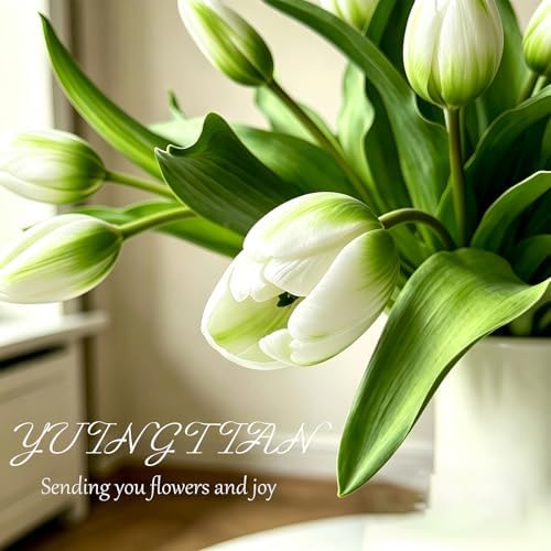 14 Pcs Real Touch Tulips Artificial Flowers Latex Stems White - Image 3
