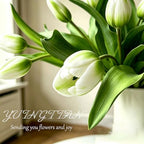 14 Pcs Real Touch Tulips Artificial Flowers Latex Stems White - Image 3