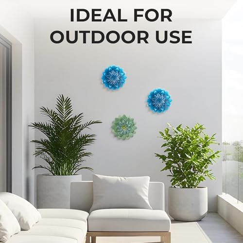 Succulent Metal Flowers Wall Decor - 3D Metal Wall Decor, Flower Art, Blue - Image 6