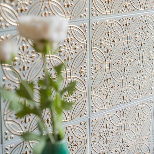 Peel and Stick Metal Tiles, Pastel Painted Gold, 10-Pack - Image 3