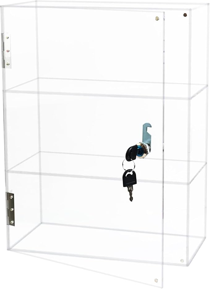 Acrylic Display Case with Lock Key, 3 Shelf Locking Countertop Display Case by Tozcozus