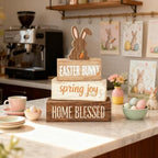 Easter Decorations - Easter Bunny Tiered Tray Decor Set - Wooden Easter Tabletop Decoration - Rustic Farmhouse Spring Home Decor Indoor for Tiered Tray Shelf Mantel Coffee Table Gift - Spring Home Decor for Living Room, Kitchen Counter - Image 6