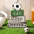 Yuntau 4 Pcs Soccer Table Decor Wooden Sign, Rustic Tiered Tray Decor - Image 3