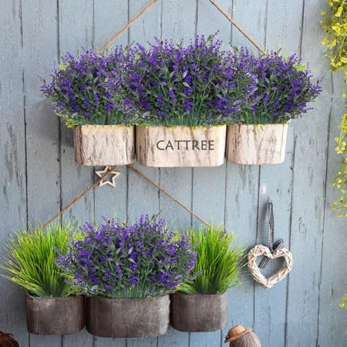 CATTREE Artificial Plants, Plastic Lavender Flowers Fake Plant Simulation Greenery Faux Shrubs Leaves Bushes for Outdoor Indoor Home Garden Office Yard Wedding Decoration Planting Filler Purple 8 Pack - Image 5