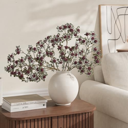 5 Pcs 23.62 Inch Burgundy Berry Stems, Fake Plants Summer Faux Berry Stems Branches Artificial Sedum Berry Spray Picks for Vase Home Farmhouse Garden Wedding DIY Decorations - Image 7