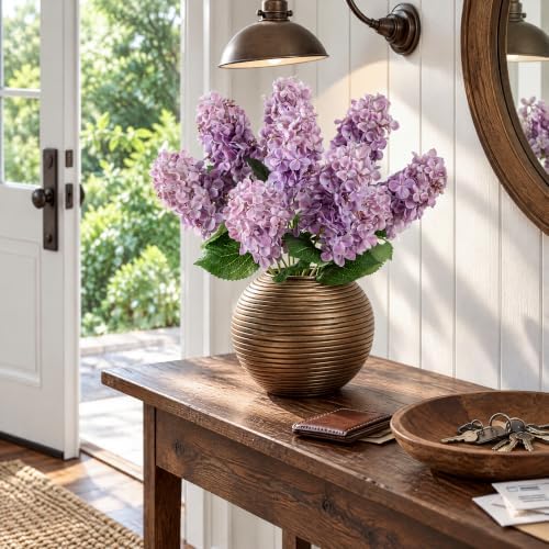 Ttranewsoo Fake Hydrangea Silk Flowers with Stems,Faux Hydrangea Artificial Flowers Purple for Home Wedding,Dried Hydrangea Artificial Flowers Bouquet Vase Decor 24"（ Purple ） 8pcs No Vase - Image 5