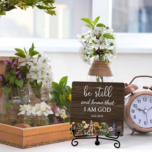 Inspirational Christian Desk Decor, Be Still And Know That I Am God Rutsic Sign, Desk Decorations For Office Home Living Room Bathroom, Eucalyptus Shelf Decor, Wooden Plaque With Stand (06) - Image 3