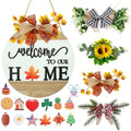 Interchangeable Welcome Sign for Front Door with 4 Seasonal Wreaths and 14 Changeable Icons, Farmhouse Front Porch Décor, Front Door Decoration, Seasonal Rustic Wooden Wall Sign home décor (7wood) by HOME