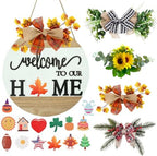 Interchangeable Welcome Sign for Front Door with 4 Seasonal Wreaths and 14 Changeable Icons, Farmhouse Front Porch Décor, Front Door Decoration, Seasonal Rustic Wooden Wall Sign home décor (7wood) by HOME