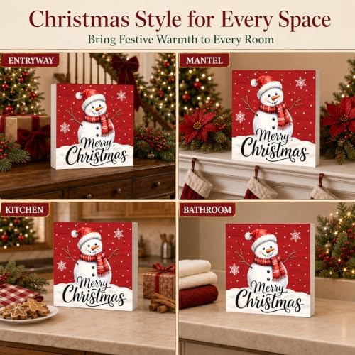 Christmas Decorations Cute Snowman Merry Christmas Wood Box Sign - Image 6