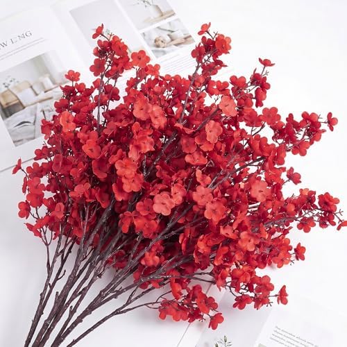 SITUMEIZI 6Pcs Red Artificial Baby's Breath Flowers 19.3 Inch Silk Gypsophila Bundles Real Touch Fake Flowers for Wedding, Home Decor, Fall Centerpieces DIY Floral Arrangement - Image 6