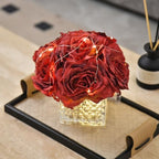 Silk Roses in Glass Vase with LED, Low Centerpiece for Table, Red - Image 3