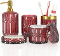 Red Bathroom Accessories Set, Glass Soap Dispenser Set with Rust Proof Stainless Steel Pump, Soap Holder, Toothbrush Holder, Tumbler, Cotton Swab Jars, Wine Red Bathroom Set Bathroom Decor Sets Gift by Towoaafu