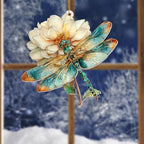 Dragonfly Ornament Stained Glass Style – Acrylic Window Hanging Suncatcher with Flower, Dragonfly Gifts for Women, Christmas Tree Ornament, Whimsical Home & Garden Décor(Sun-21) - Image 6