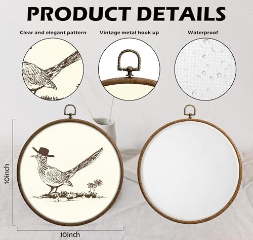 Cowboy Roadrunner Round Wall Decor, Western Decors for Home, Printed Canvas Wall Hanging for Bedroom Kitchen Office, Round Wall Decoration, Ranch Hanging, Circular Wall Hanging with Hooks,8 - Image 2