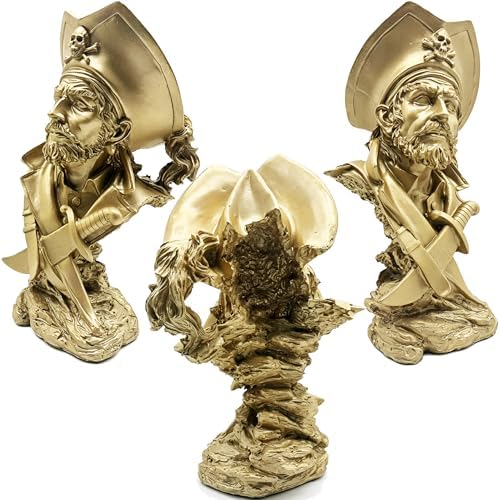 H&W Golden Pirate Figurines - Buccaneer Francis Drake Statue Decoration - Image 2
