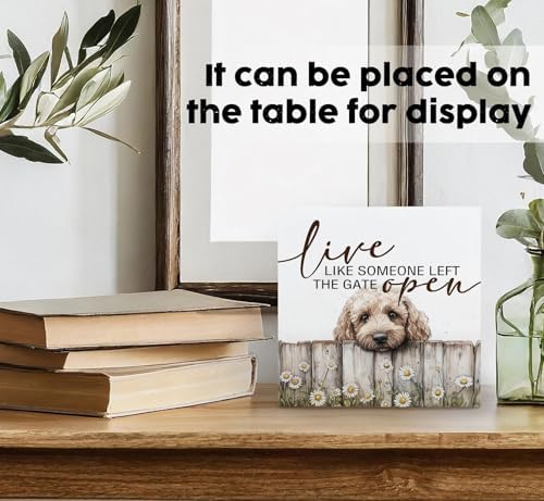 Goldendoodle Wooden Box Sign, Rustic Farmhouse Live Like Someone Left the Gate Open Signs for Home Decor,Farm Dog Office Kitchen Bedroom Decor,Goldendoodle Gifts for Kids Women Men,6x6 - Image 3