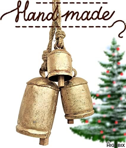 HIGHBIX Set of 3 Giant Harmony Cow Bells Huge Vintage Handmade Rustic Lucky Christmas Hanging XL Bells On Rope (Country Rustic, Large) - Image 3