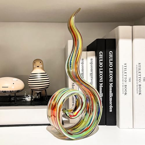 11.4" Tall Hand Blown Glass Sculpture, Murano Style Art Glass Figurine, Modern Coastal Home Decor Accent for Shelf, Table, TV Stand, Living Room Decoration - Image 5