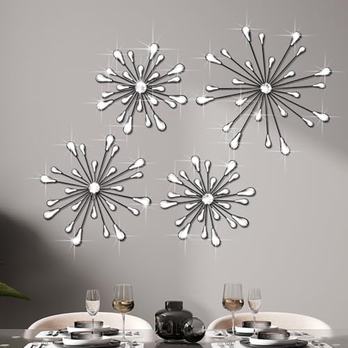 Hicarer 4 Pcs Starburst Wall Decor, Bling Metal Wall Art, Black by Hicarer