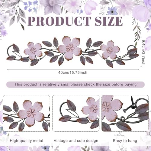 Wesiti Metal Flower Wall Art Decor Vintage Wrought Scroll, Purple - Image 2