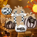 5 Pcs Hello Fall Pumpkin Home Decor Plaid Pumpkin Wooden Table Centerpiece - Image 2