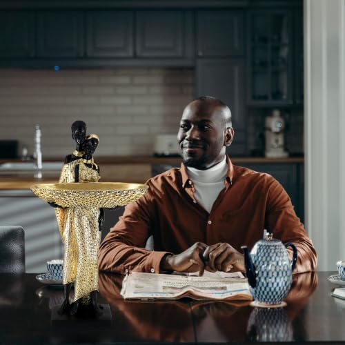 Lescafita African Couple Statue Standing with Basket, Gold - Image 4