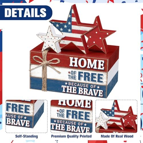 Geelin 4 Pcs Veterans Day Patriotic Table Decoration Wooden Book Stack Sign - Image 3