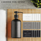Glass Soap Dispenser Set of 2 (Black) with Silicone Tray | Hand and Dish Soap Dispenser for Kitchen and Bathroom | 16.8 Oz Glass Bottles with Stainless Steel Pump & 15 Waterproof Labels (Black) - Image 5