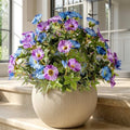 Blue Purple Artificial Morning Glory Flowers for Outdoor Planters, Premium UV Resistant Silk Faux Flowers for Porch, Hanging Basket & Window Box, Cottage Garden Decor, No Pot, 13.3 Inch, 4 Bundles by UqueetenLtd