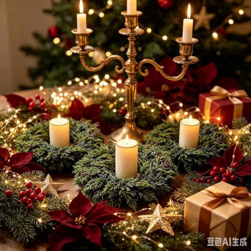 4 Pcs Small Christmas Hanging Wreaths with Artificial Cedar Cypress Pine Greenery Dark Brown Velvet Ribbon Mini Front Door Wreath for Porch Window Cabinet Wall Farmhouse Rustic Christmas Holiday Decor - Image 5