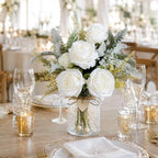 Fake Flowers in Vase, White Rosea Artificial Flowers Arrangement - Image 3