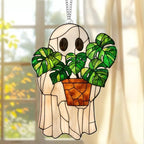 Halloween Stained Glass Ghost Plant Ornament, Suncatcher Decor - Image 4