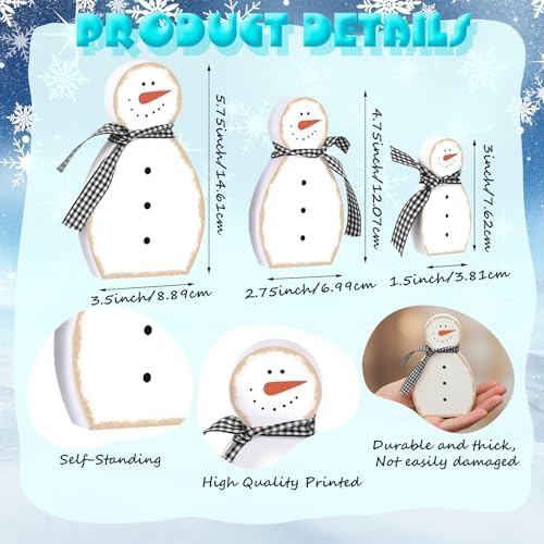 Threehoney 3 Piece Wooden Snowman Christmas Table Decor - Image 2