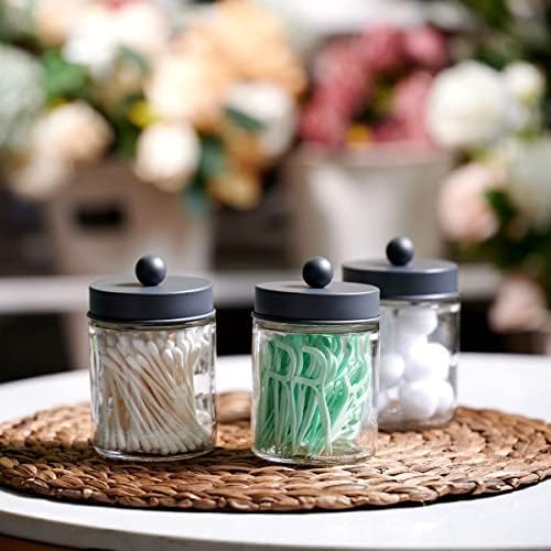 Amolliar Glass Apothecary Jar Qtip Holder Metal Lids 4pc/Grey - Image 6