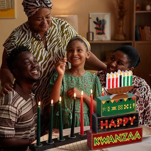 Yuntau 4 Pcs Kwanzaa Table Decorations Wood Block Sign Tiered Tray Decor - Image 3