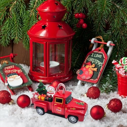 Christmas Red Truck Decor 5 Inch Vintage Farmhouse Metal Truck - Image 6