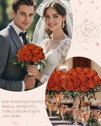 Coferset 10 Pcs Fake Silk Roses with Long Stems,Burnt Orange - Image 3