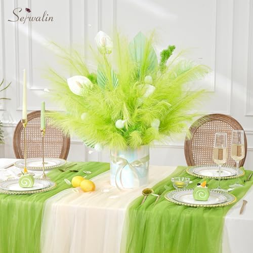Serwalin 60PCS 17.7" Light Green Faux Pampas Grass Decor for Vase Filler - Image 3