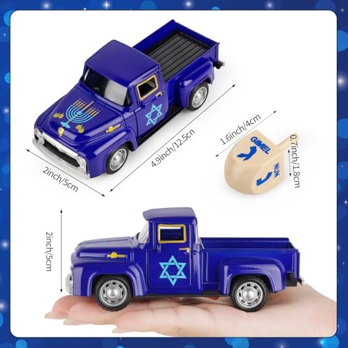 Hanukkah Tiered Tray Decor Vintage Mini Metal Truck with Wood Dreidel Blue Festive Jewish for Farmhouse Shelf Coffee Table Home Kitchen Table Decorations - Image 7
