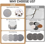OIAHOMY 8 Pcs Coasters with Holder for Beer, Coffee, Woven Cotton Coaster Set for Table Decor for Kitchen, Bar, Dining Room, Living Room, Housewarming Gifts - Grey - Image 3