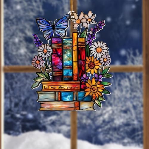 Book Ornament – ​​Stained Glass Style Acrylic Christmas Ornament with,Teacher Back To School Gift, Bookish Gifts For Librarian, BookLovers,Reader, Women, Suncatcher Effect Decor For Christmas Tre,S-18 - Image 6