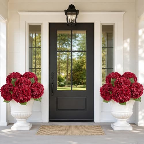 6 Pcs Real Touch Hydrangea Artificial Flowers, 21" Fake Flowers, Dark Red - Image 5